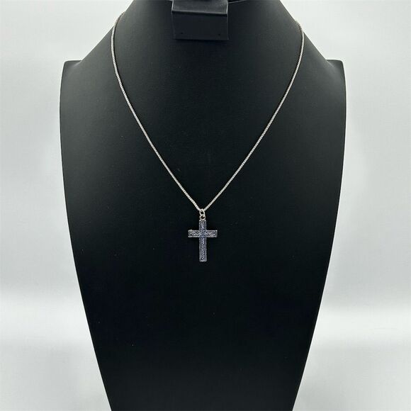Unbranded Jewelry - Vintage Blue Enamel Cross Silver Tone Pendant Necklace